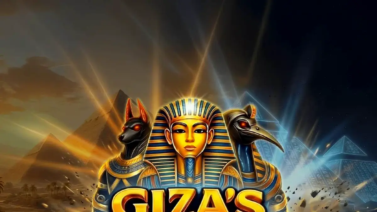 Interface do jogo de slot Giza’s Portals com tema egípcio